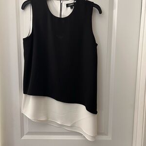 DKNY Asymmetrical Black and White Blouse